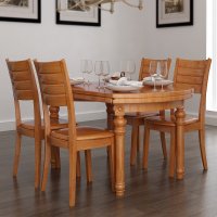 乐庭家具 餐桌 实木餐桌餐椅套装 伸缩折叠橡胶木餐桌 1.35米椭圆变圆形饭桌 一桌四椅