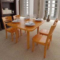 乐庭家具 实木餐桌 伸缩折叠餐桌 橡胶木餐桌餐椅组合套装 小户型饭桌 餐桌
