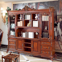 实木组合书柜储物柜欧式高端奢华书橱展示柜玻璃门美式装饰柜子