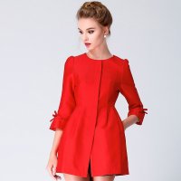 爽姿丽人2015秋季新款女装韩版修身气质中长款七分袖纯色风衣外套