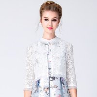 爽姿丽人2015春秋新款小香风镂空绣花短款外套 修身白色小西装女