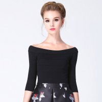 爽姿丽人2015秋装新款韩版女装直筒百搭一字领长袖套头上衣针织衫