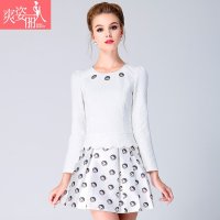 爽姿丽人女装2015秋季新款套装裙韩版修身气质A字连衣裙两件套