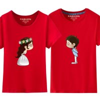 承翼 新款短袖T恤女士情侣装夏装 休闲修身韩版潮男女半袖衫大码印花 新娘新郎