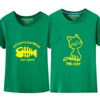 承翼 新款短袖T恤女士情侣装夏装 休闲修身韩版潮男女半袖衫大码印花 猫和鱼