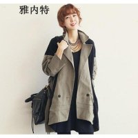 雅内特2015韩版女中长款宽松毛线拼接风衣N51553#9505