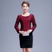 新款婚宴妈妈装蕾丝修身大码连衣裙T515105#999