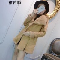 雅内特2015超好版型兔毛翻领鹿皮绒系带外套女NA07158#1168