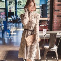 雅内特2015秋装时尚麻花型加厚开衫针织长款毛衣连衣裙女NA1572#9558