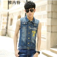 雅内特2015男士新款韩版修身牛仔7字马甲XC101840#1850