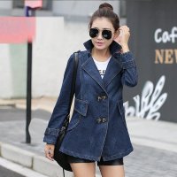 韩版宽松牛仔风衣大码女中长款休闲牛仔外套