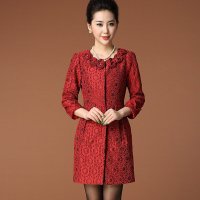 新款时尚玫瑰提花宽松妈妈装中长款风衣女装NA13B123#1380