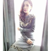 时尚重工钉珠金属色针织连衣裙套装裙两件套女T201105#734