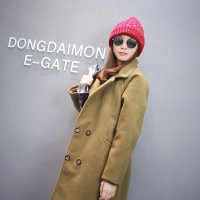 新款小翻领斜纹厚呢料擦肩袖长款大衣外套女BRC1022120#058