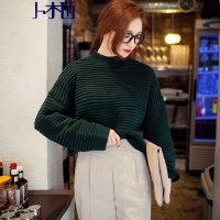 卜柘2015凸肌理条纹落肩宽松针织衫女装