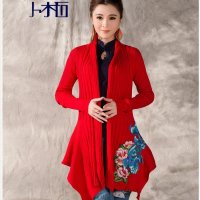 卜柘2015民族风秋新款女装大码毛衣刺绣花披肩女N81358#868