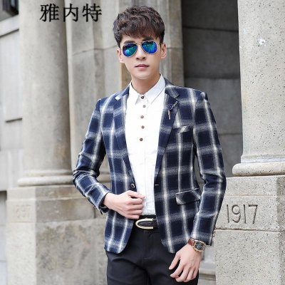雅内特2015新款男装韩版时尚格子韩版男士小西装外套XC1085138#2937