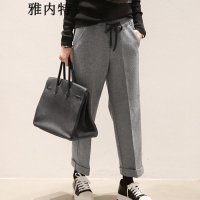 雅内特2015简约舒适松紧腰百搭纯色复合呢料休闲裤FFA04960#119
