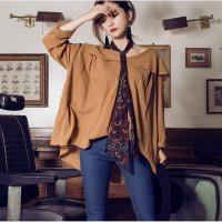 新款圆领个性荷叶肩宽松不规则打底衫女