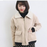 欧美风甜美复合羊羔毛翻领加厚开衫短外套