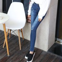 新款女裤贴布洗水显瘦弹力修身牛仔裤女