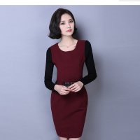 淑女打底裙子韩版气质修身针织长袖连衣裙B32848#639