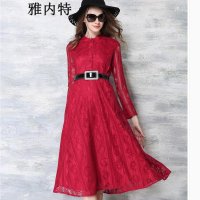 雅内特新款优雅女神范蕾丝长裙 修身连衣裙女