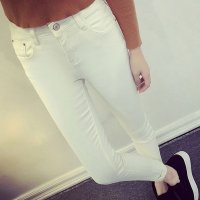 韩范时尚修身显瘦女黑白色小脚牛仔裤女