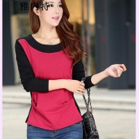雅内特春秋装新款版大码女装拼接上衣显瘦打底衫女