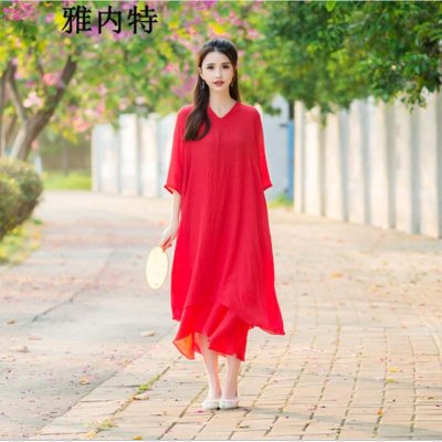 雅内特女装新款中国风古典改良汉服大红色仙女裙连衣裙女