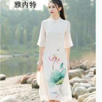 雅内特春装新款中国风手绘改良旗袍仙女裙连衣裙