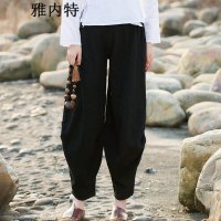 雅内特女装新款中国风复古棉麻灯笼裤瑜珈裤