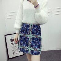 复古印花几何图案灯芯绒半身裙女