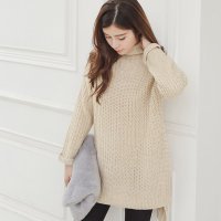 女装前短后长高领宽松中长款毛衣开叉连衣裙女