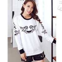 韩版春装图腾套头纯棉外套打底衫长袖T恤宽松大码卫衣女