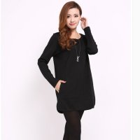 胖MM大码女装春新款圆领长袖显瘦中长款连衣裙女