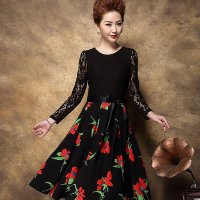 春装新款大码女装胖MM妈妈装大摆中长款连衣裙女