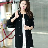 雅内特春秋新款女装中长款时尚百搭圆领开衫针织衫女