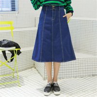 复古百搭一字裙双线拼接显瘦A字裙牛仔半身裙