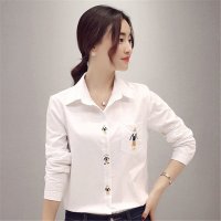 2016女装韩范学院风绣花长袖新款打底白衬衫