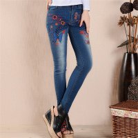 2016女装秋装新款民族风绣花牛仔裤