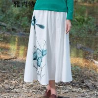 雅内特2016女装秋装新款文艺范素麻加厚印花半身裙