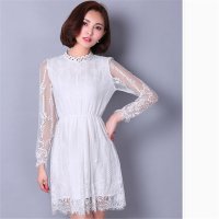 2016镂空修身长袖中长款打底衫蕾丝连衣裙G54428#1611