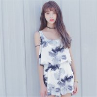 2016水墨印花休闲吊带无袖背心碎花连体阔腿短裤G54439#2607