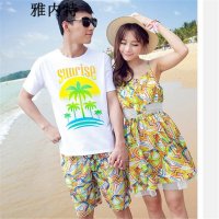 雅内特2016沙滩情侣装夏装海边度假套装雪纺连衣裙吊带裙