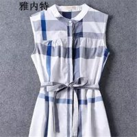 雅内特2016英伦经典格纹系带收腰纯棉连衣裙G54445#1622