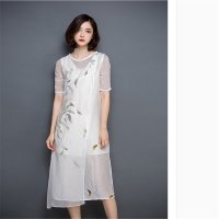 雅内特新款女装韩版性感裙子中长款气质雪纺印花长裙连衣裙