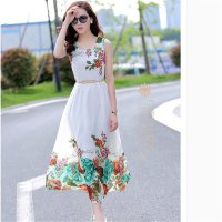 雅内特女装夏新款波西米亚长裙沙滩裙雪纺印花大摆连衣裙