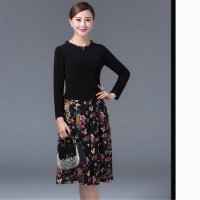 雅内特春秋装新款长袖气质中老年妈妈装装印花连衣裙