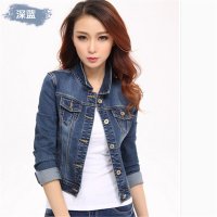 雅内特2016春新款弹力修身牛仔做旧口袋短外套D0145#8827